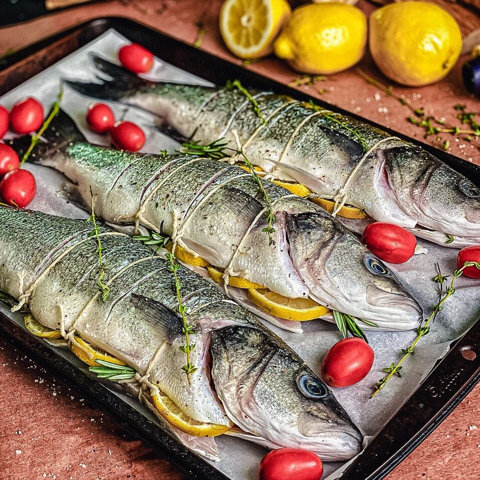 Whole-roasted Branzino